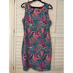 Columbia size Large women dress sportswear teal floral colorful sleeveless dress
